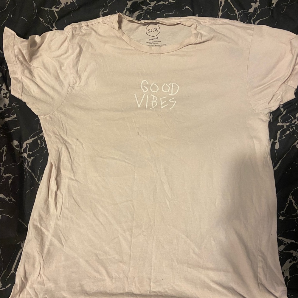 light pink good vibes shirt